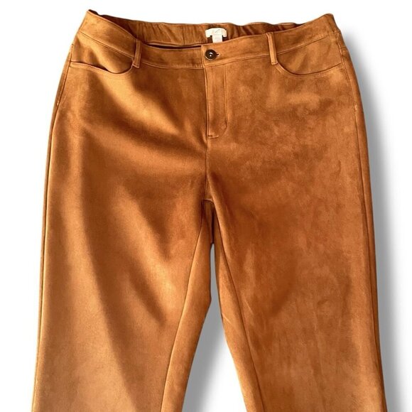 J Jill Womens Taylor Luxe Pant Plus Sz 18 Chestnut Brown Faux Suede Straight Leg - Picture 4 of 8